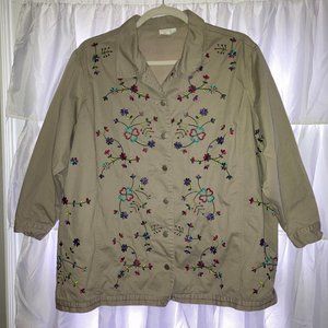 Ulla Popken Tan Embroidered Hearts and Flowers Jacket Size 32/34